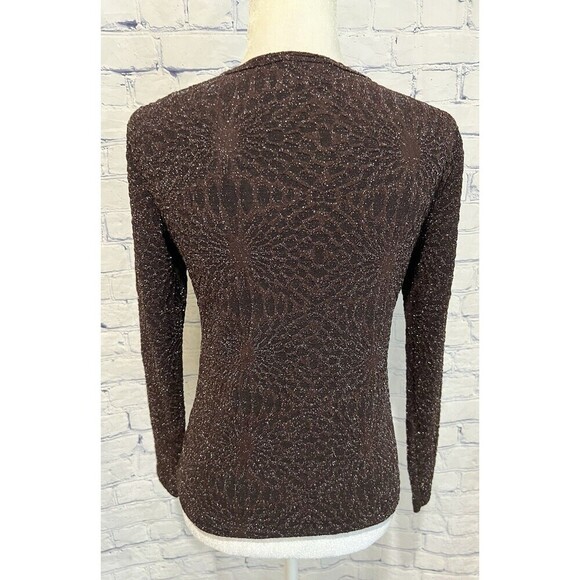 Chicos Top Womens Brown Textured Shimmer Long Sleeve Tee Casual Size 0/Small - Picture 4 of 7